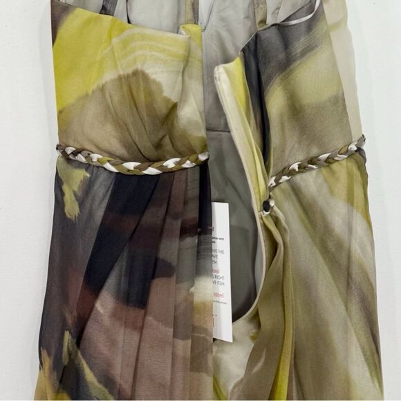 Hoaglund Green Brown 100% Silk Whimsical Earth tone Flowy Halter Maxi Dress NEW - Picture 11 of 16
